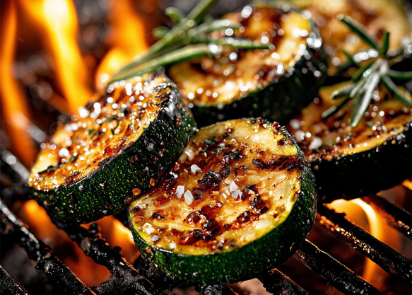 Verduras y carnes en parrilla